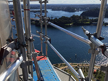 Access scaffold to control tower cladding