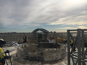 Circular platform ready to lower